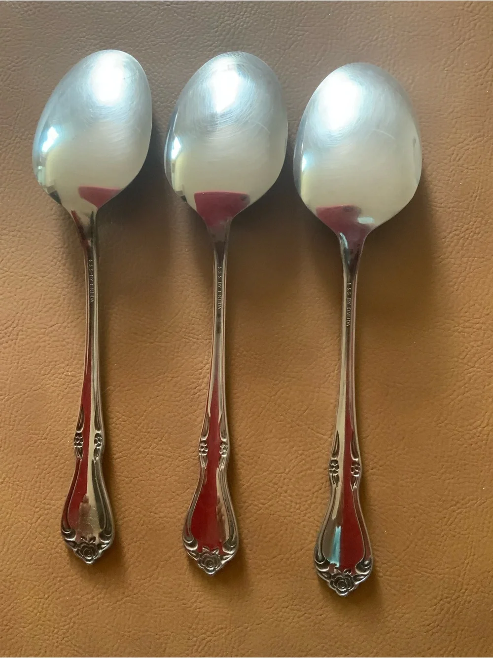 SSS By Oneida Serving Spoons Stainless Steel Chateau Floral Pattern Bundle of 3